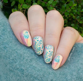 Beauty Big Bang XL-002 with Colour Alike Kind of White, Painted Polish Stamped in Seafoam and Barry M Flamingo