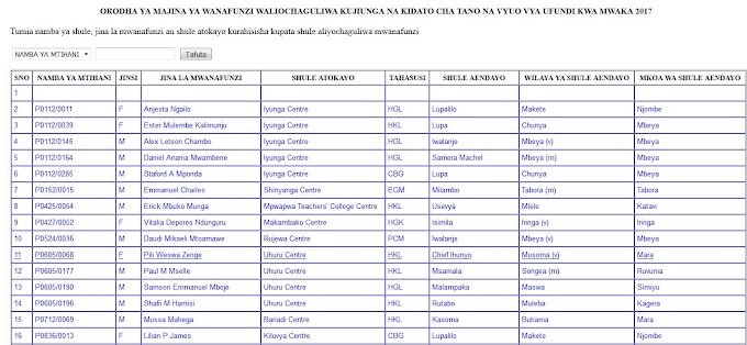 SOMA Orodha ya Wanafunzi Waliochaguliwa Kujiunga Kidato Cha Tano na Vyuo Vya Ufundi 2017