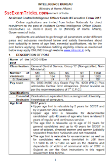 IB ACIO Grade II/ Executive Recruitment 2017-18