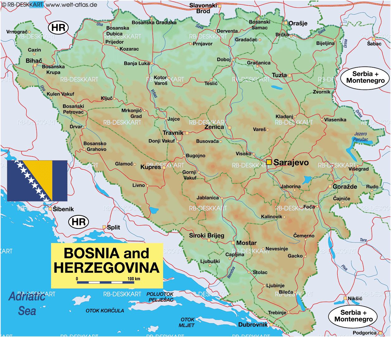 Mapa da Europa Político Regional Província Cidade: Mapa da Bósnia e