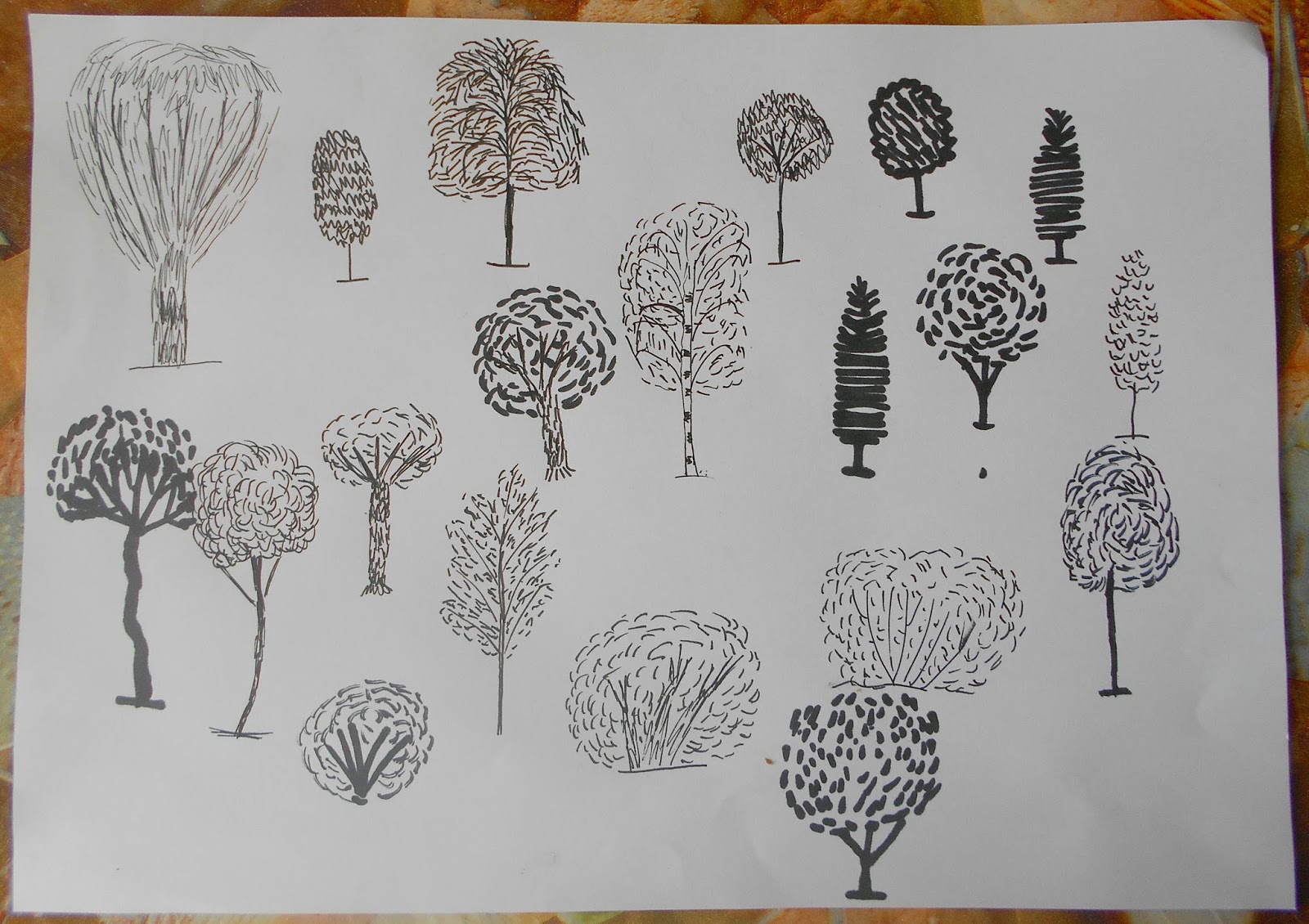 Дерево штрихами