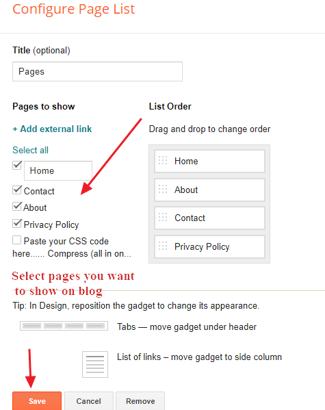 add pages to blogger sidebar