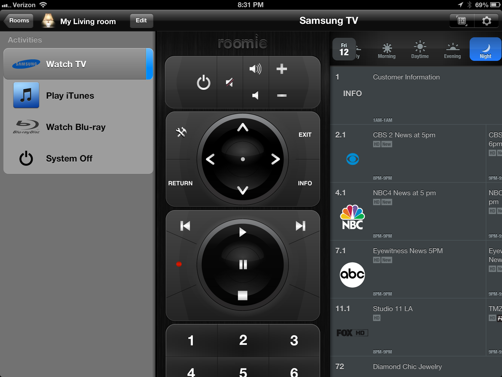 This is a good example of the room, activity, remote, and guide layers that  Roomie Remote operates along.