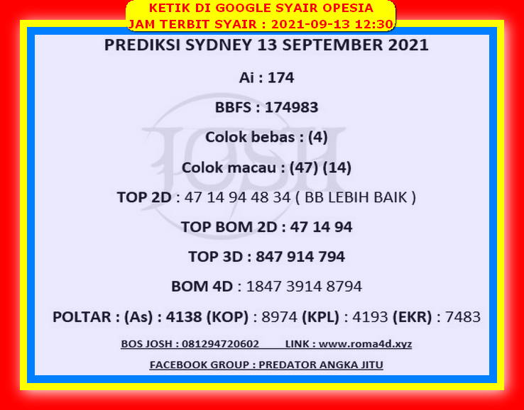 Syair Toto Sydney 13 September 2021 Royal Syair