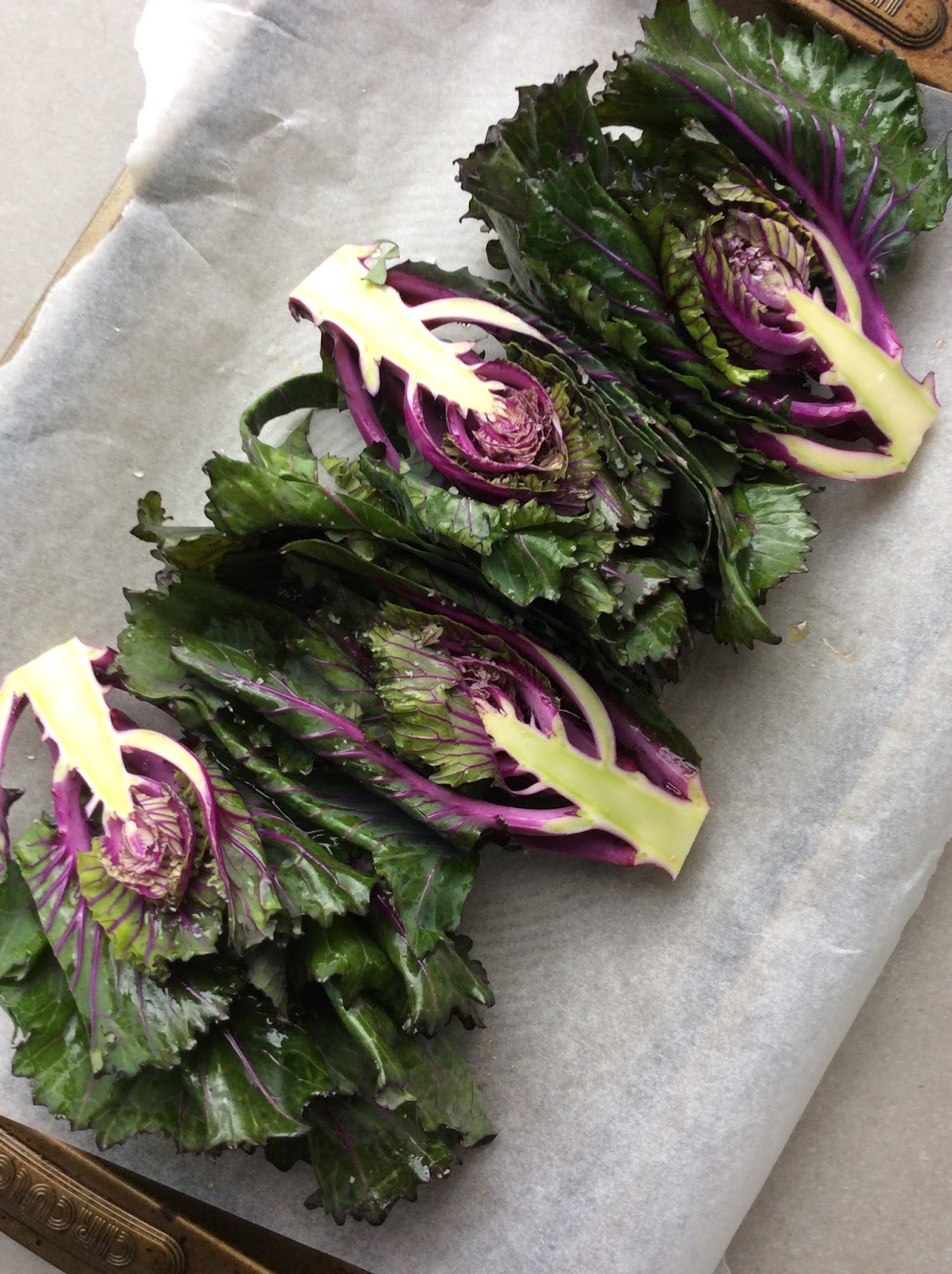 Roast Purple Kale with Lime Cashew Sauce