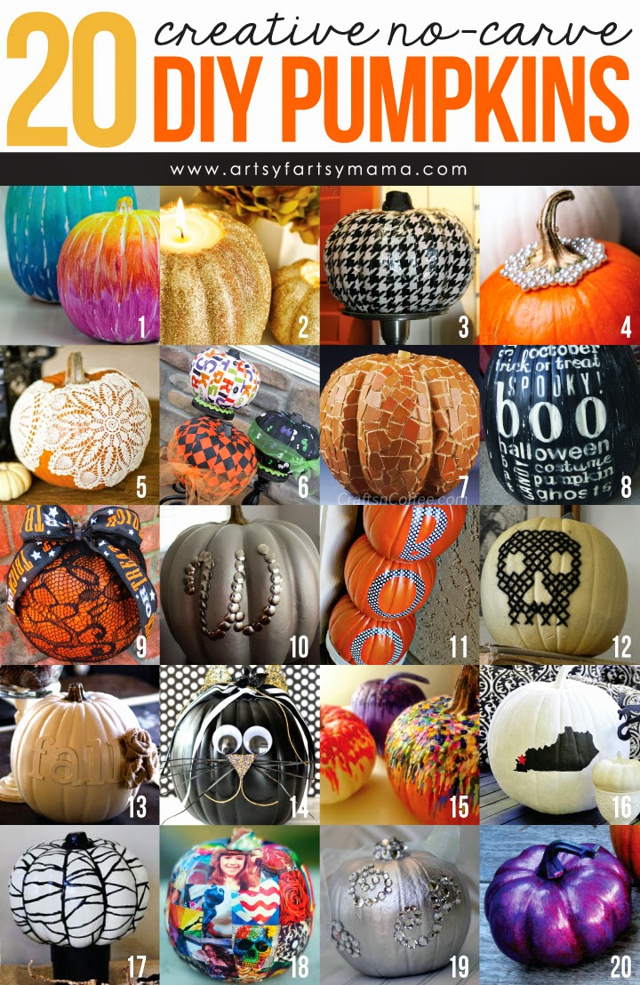 20 Creative No-Carve DIY Pumpkins at artsyfartsymama.com #Halloween #pumpkin