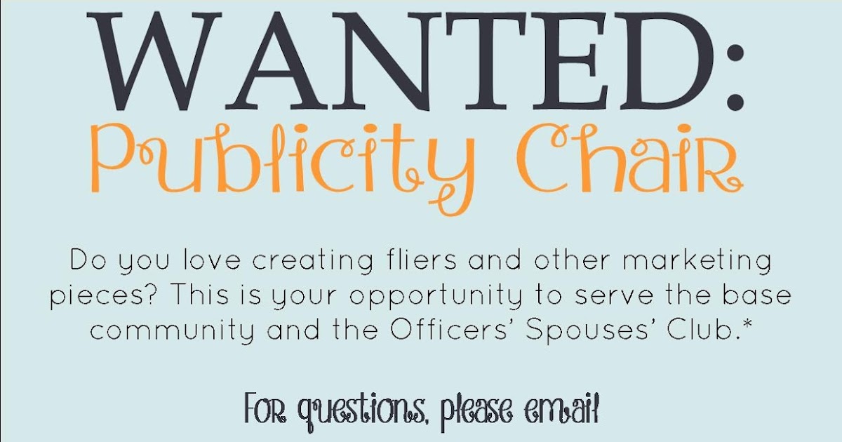 B.A. in Housewifery Design Publicity Chair Wanted