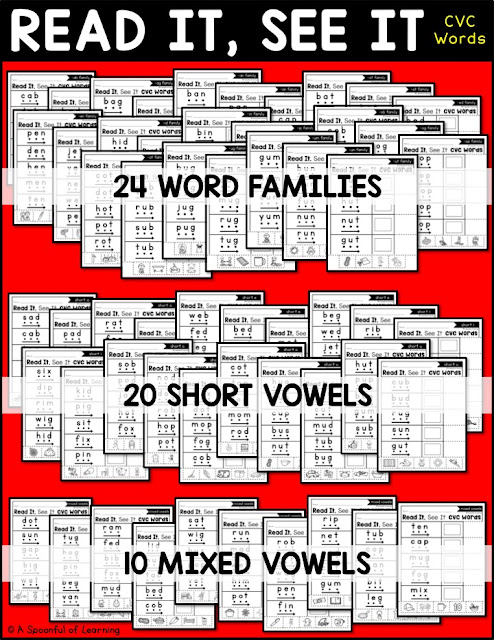 Reading Fluency: Read It, See It - CVC - Word Vowels, Short Vowels & Mixed Vowels