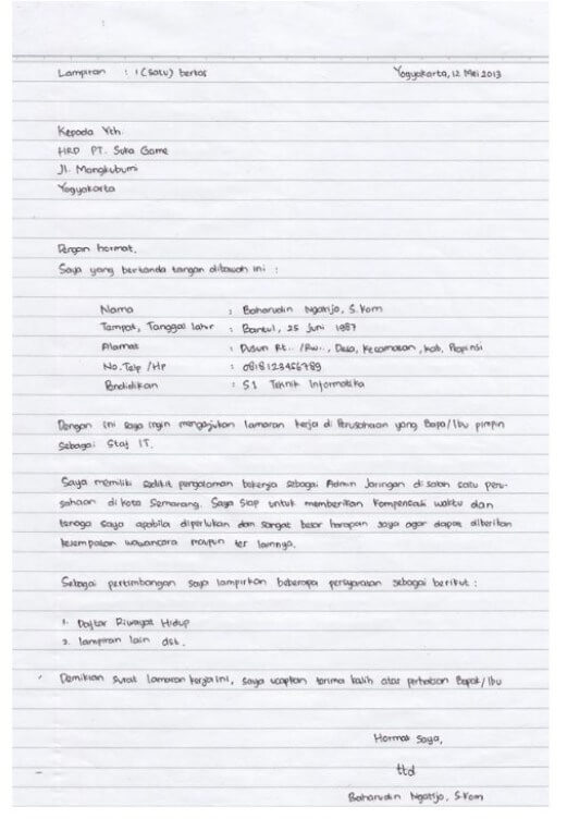 Contoh Surat Lamaran Kerja Dengan Tulisan Latin Contoh Surat