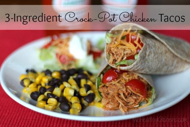 3-Ingredient Crock Pot Chicken Tacos from www.twohealthykitchens.com