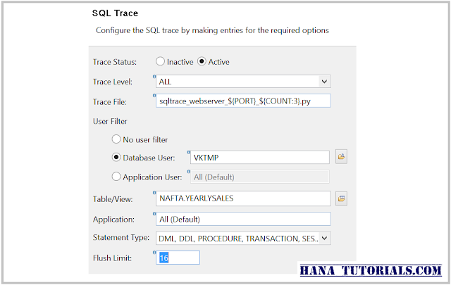 SAP HANA Enable SQL trace