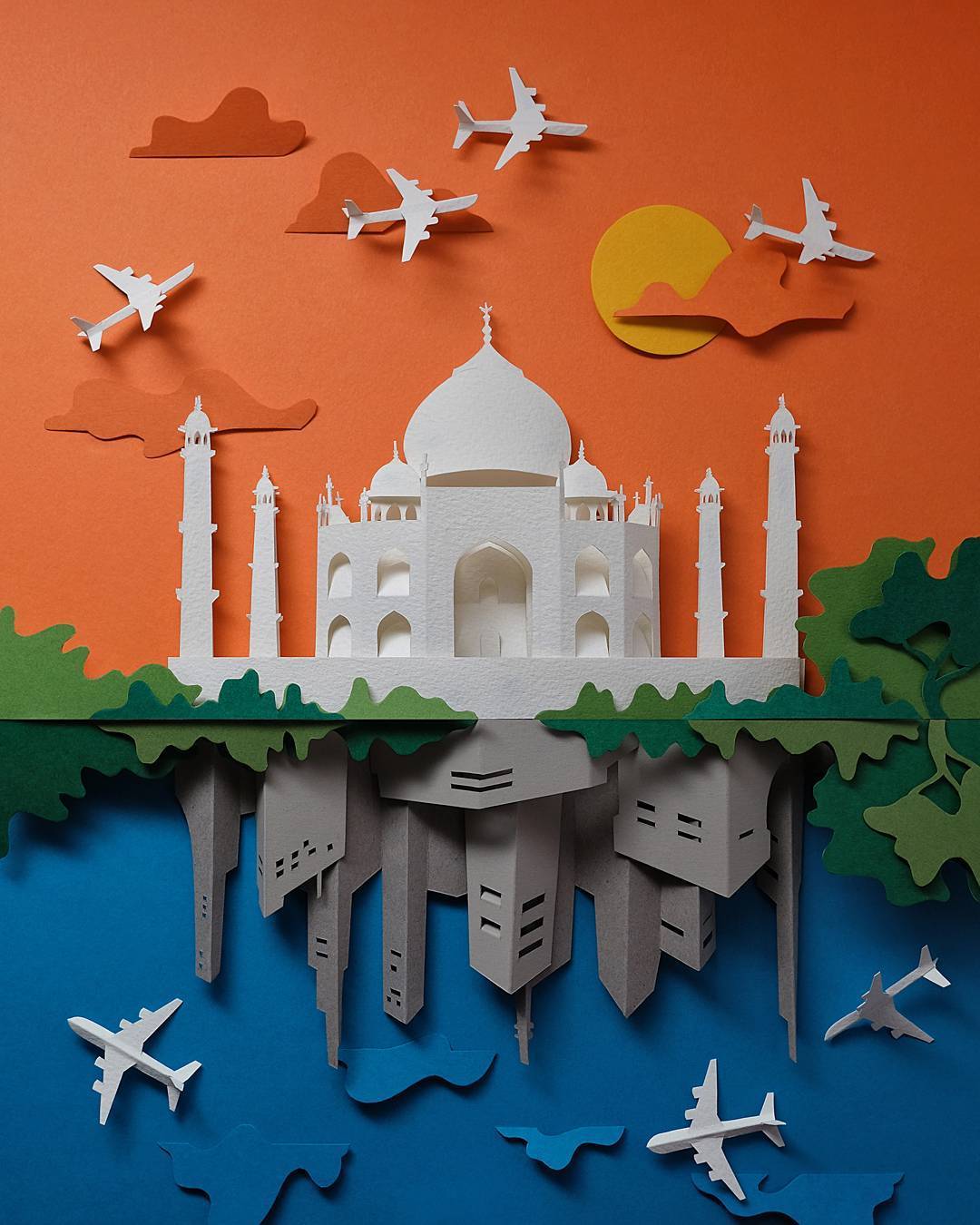 paper cut illustration taj mahal
