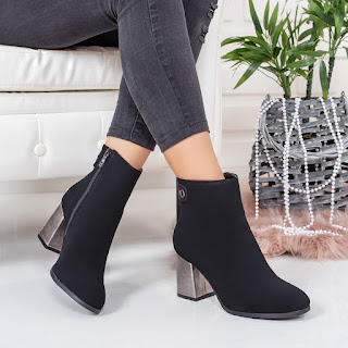 Botine Rediso negre cu toc gri la moda Botine Rediso negre cu toc gri la moda