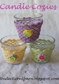 Eclectic Red Barn: Candle Cozies :Could you use a little spring decor, cute favors, tealight holders?  You can get a free crochet pattern to create your own