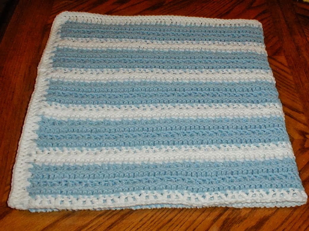 Karens Crocheted Garden of Colors Blue and White Baby Blanket