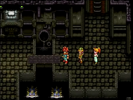 Crono and the party take on monsters in the Abandoned Sewers of 2300 AD
