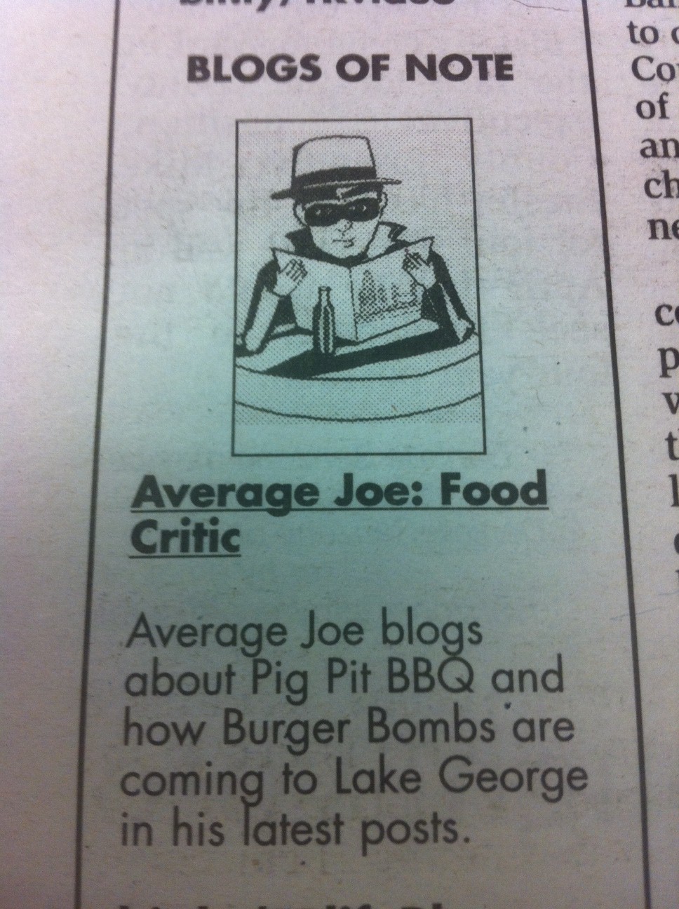 Average Joe Food Critic Average Joe Featured in the Troy Record