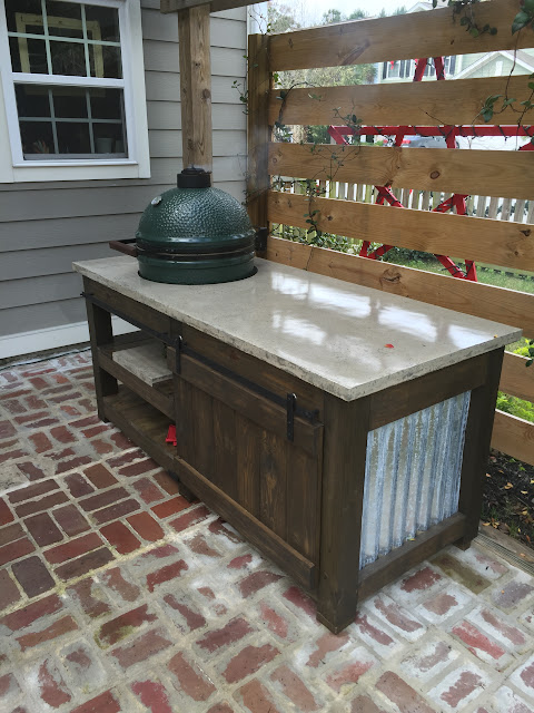 The perfect Big Green Egg table with concrete top and barn door | The Lowcountry Lady