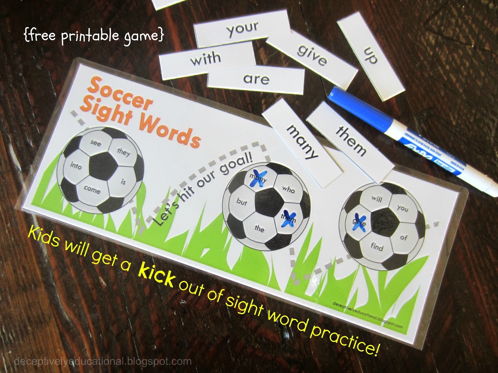Relentlessly Fun, Deceptively Educational Soccer Sight Words (free printable game)