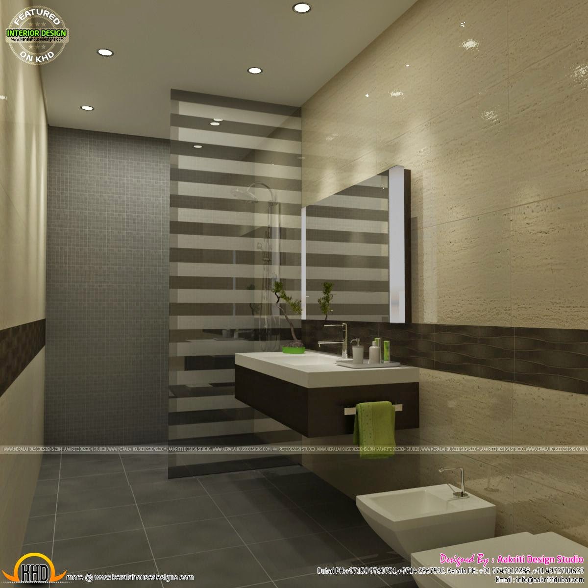 Awesome interiors of Living, Kitchen and bathroom - Kerala ...