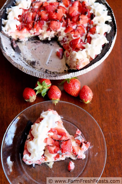 This Fresh Strawberry Sundae Ice Cream Pie takes the flavor of a strawberry sundae and makes it easy to serve a small crowd all at once. Great for graduation parties, Memorial day cookouts, or just because local strawberry season should be celebrated.