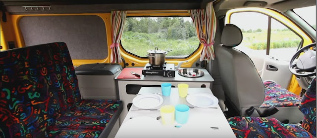 Inside of Happy Campers van Happy Campers facility