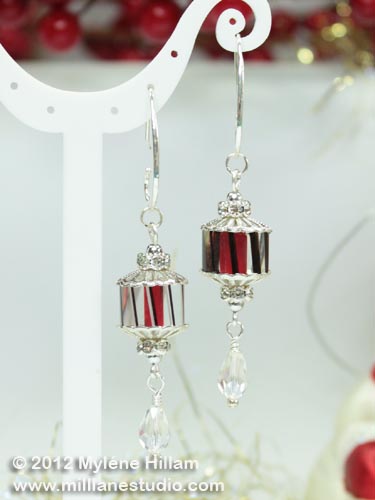 Furnace Cane Glass Dangly Lantern Earrings