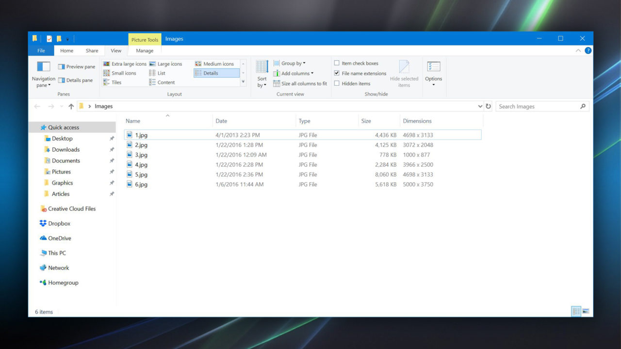 Windows 10'da Çoklu Görüntüleri yeniden boyutlandırma 1 file explorer images