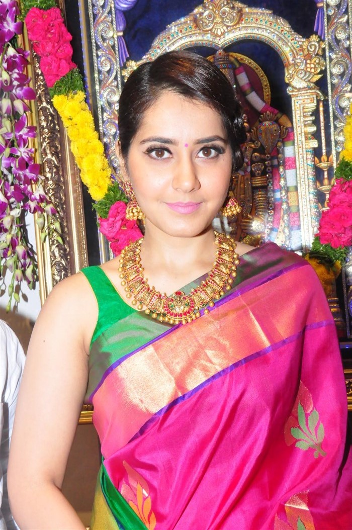 Rashi Khanna Photos At RS Brothers Shop Launch In Red Designer Saree