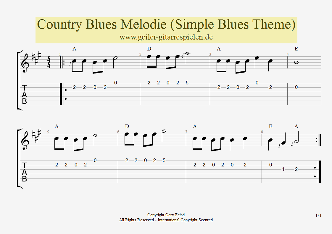 Country Blues Melodie für Gitarre Die GitarrenSeite