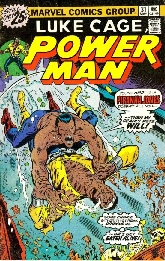 Portada de Power Man #31, obra de Rich Buckler y Dan Adkins