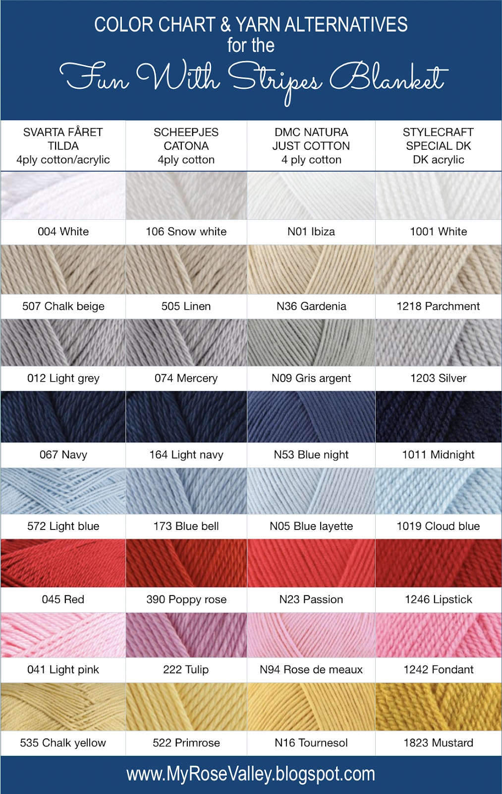my rose valley color chart for the fun with stripes blanket valley rolling color chart