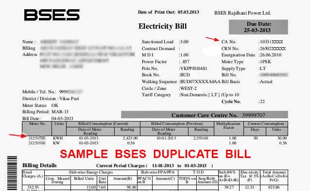 BSES Duplicate Bill