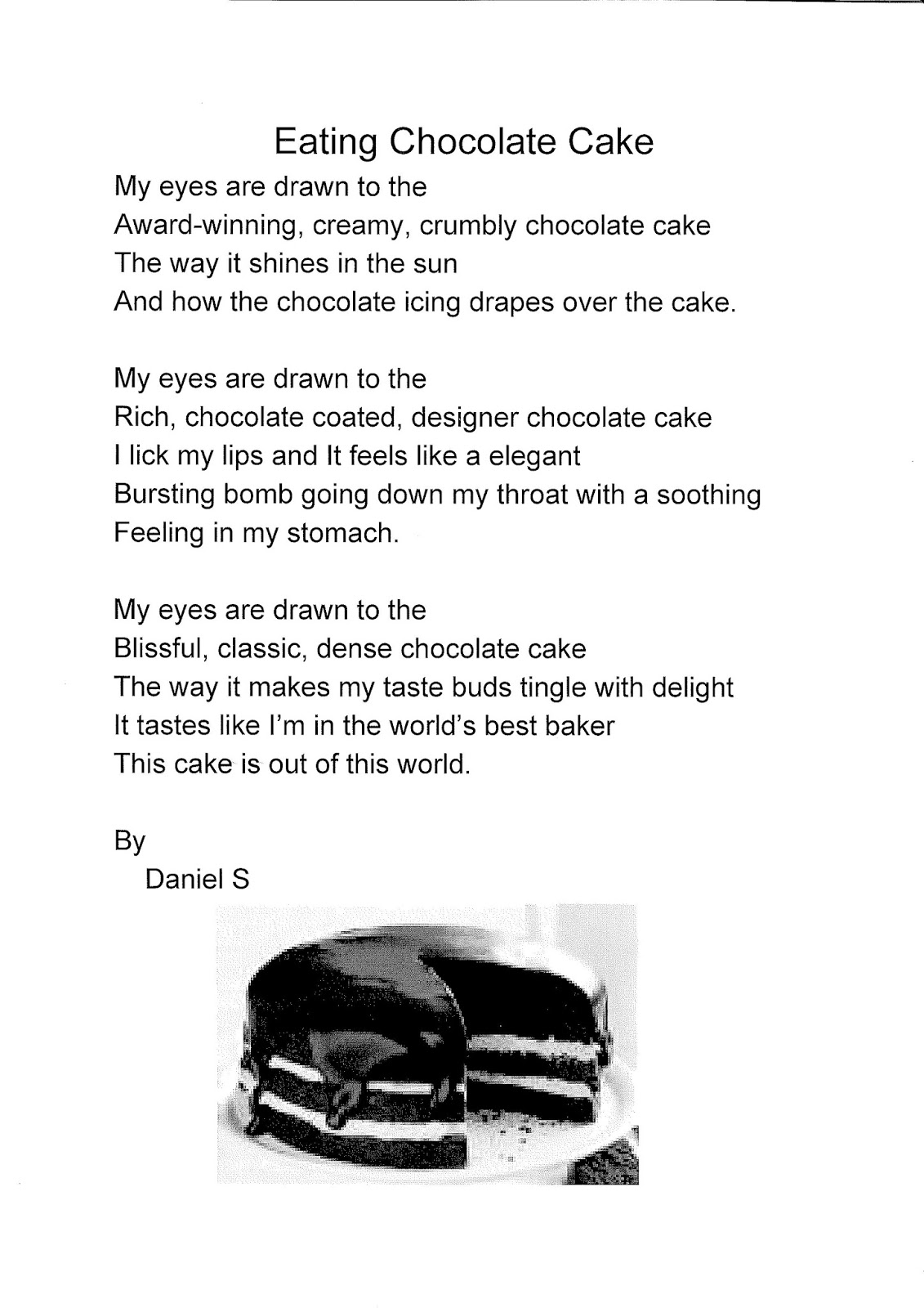 Makarewa School Room One Poems on Chocolate Cake