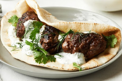 Spiced Middle Eastern Lamb Patties with Pita and Yogurt 