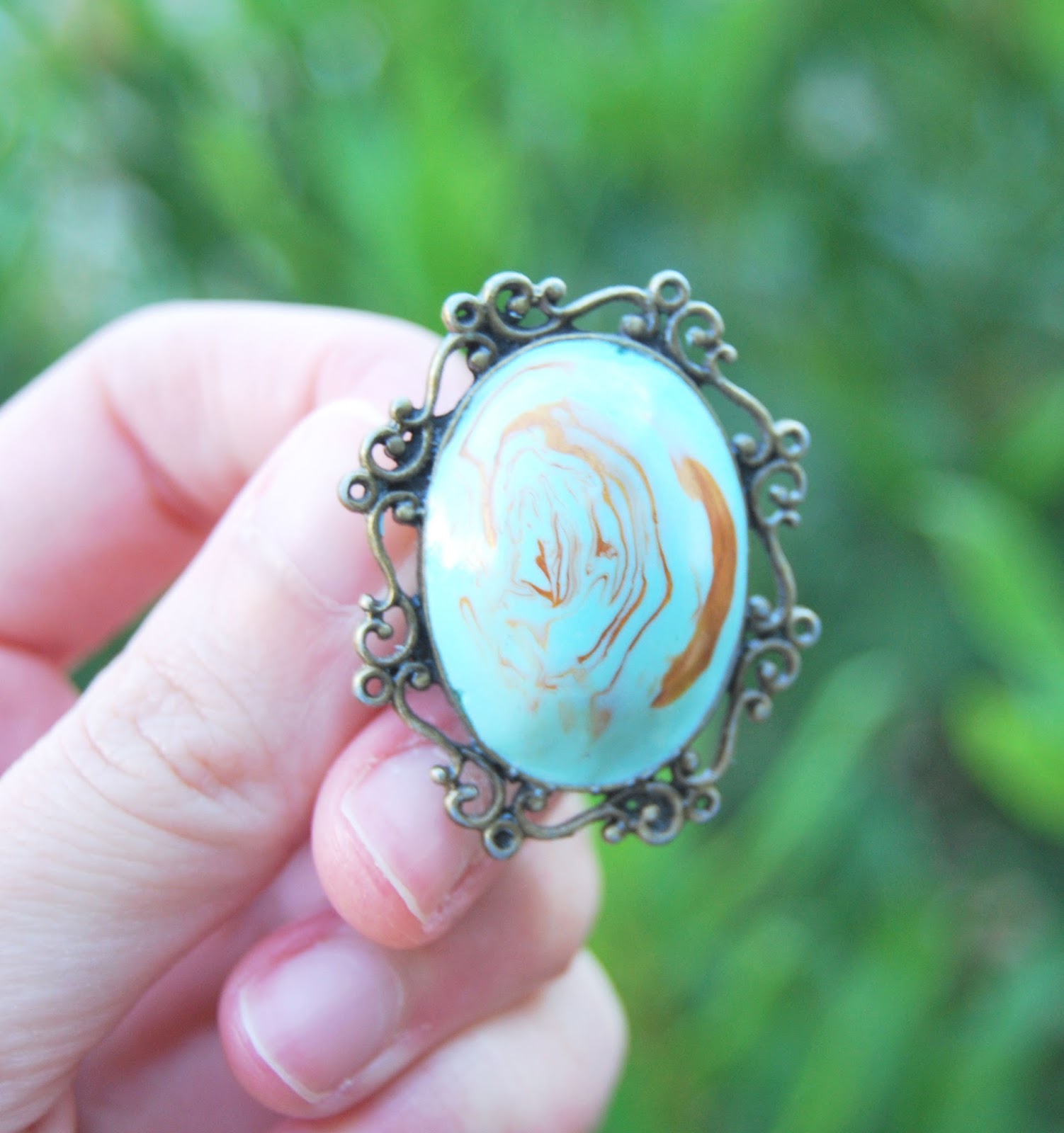 Anillo Mint y Dorado | Fimonita Handmade Bisuteria Artesanal