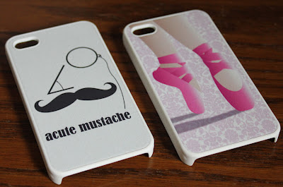 iphone cover with ballet toe shoe illustration and mustache illustration