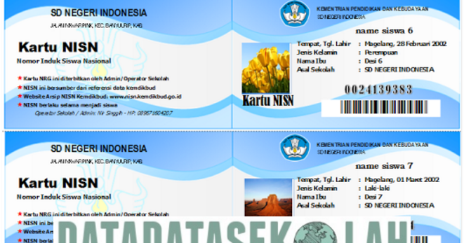Aplikasi Cetak Kartu NISN Siswa Secara Masal New Update