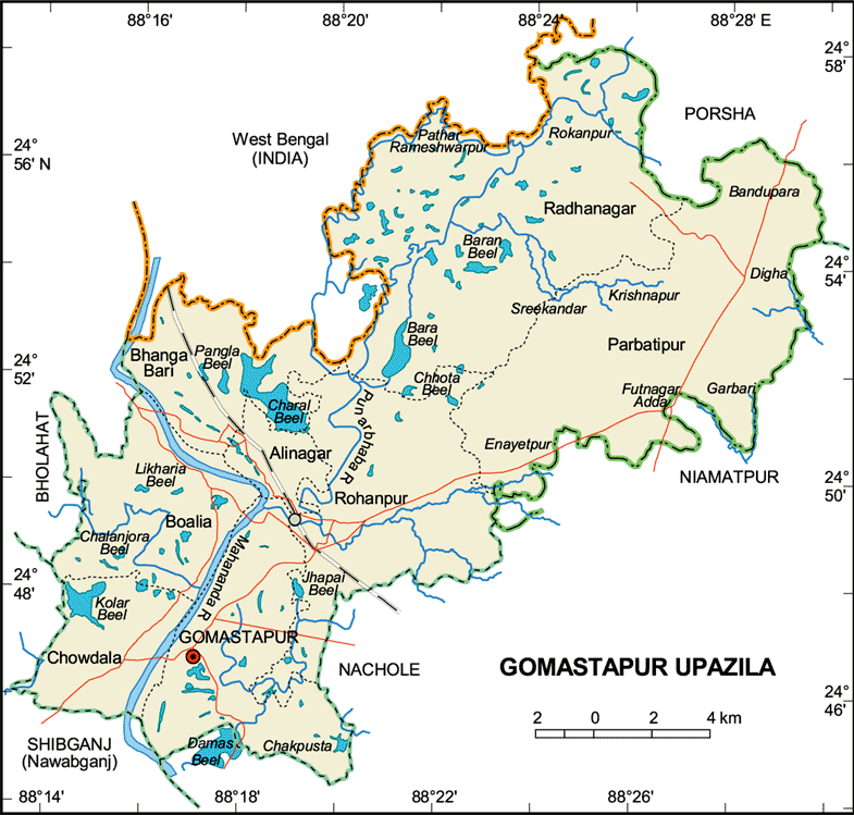 Gomostapur Upazila Map Nawabganj District Bangladesh