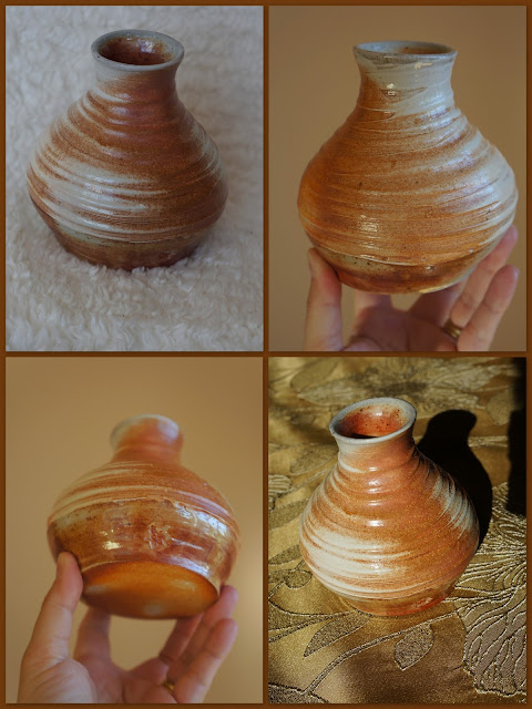 Textured soda fired pottery vase by Lily L.