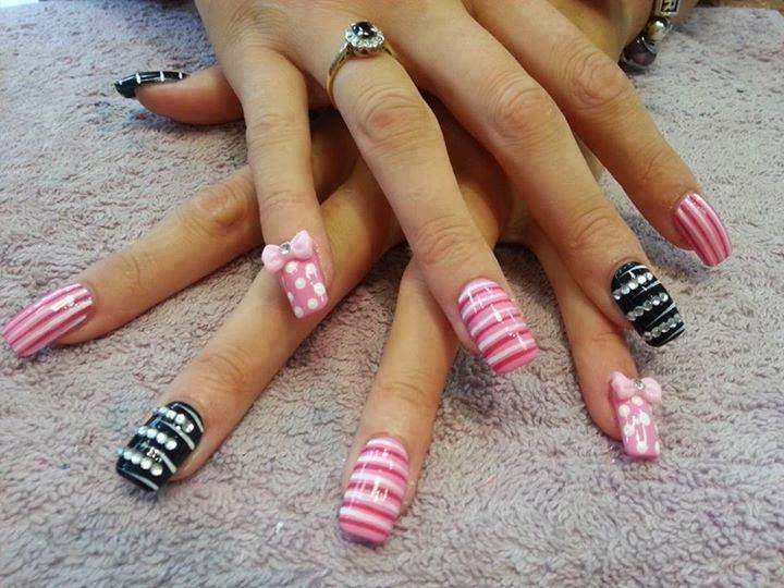 pink and black nail design step by step