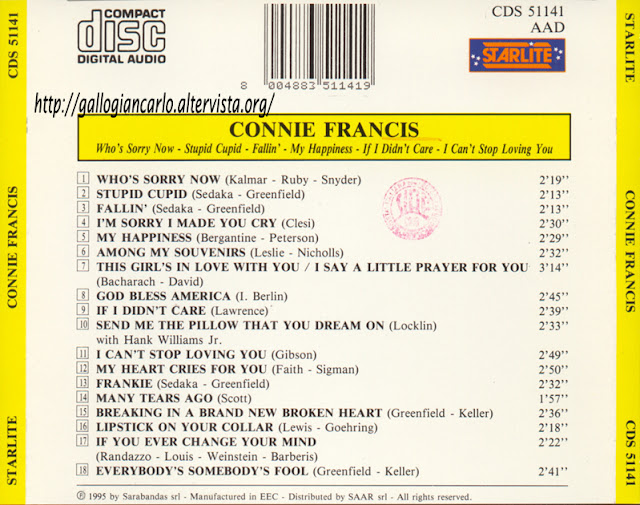 Connie Francis - I Can't Stop Loving You