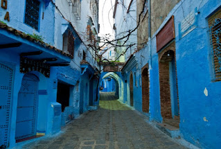 Casablanca Morocco has beautiful buildings in shades of blue in the city of Chefchaouen.