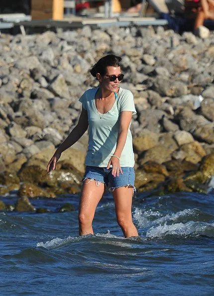 Charlotte Casiraghi and son, Raphaël Casiraghi Elmaleh on the beach in Tuscanyi holiday fashion