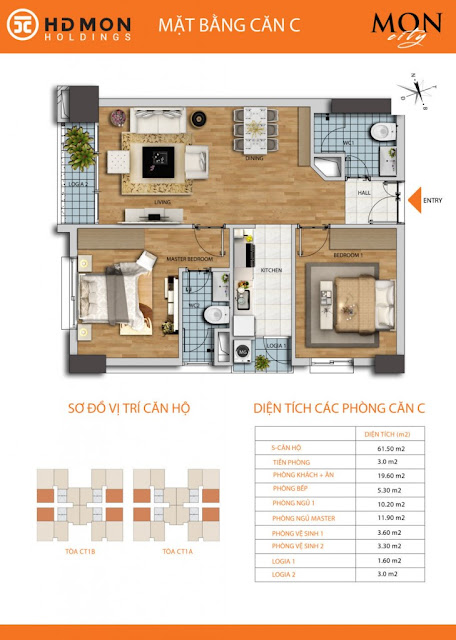 Căn hộ C chung cư Mon city Mỹ Đình- 61,5 m2 thông thủy Căn hộ C chung cư Mon city Mỹ Đình- 61,5 m2 thông thủy