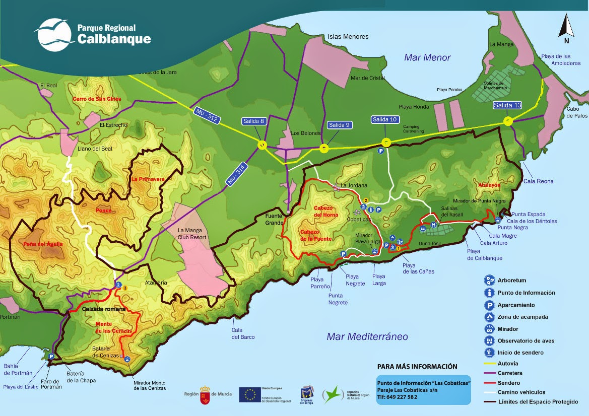 Mapa del Parque Regional de Calblanque, Monte de Las Cenizas y Peña del Aguila
