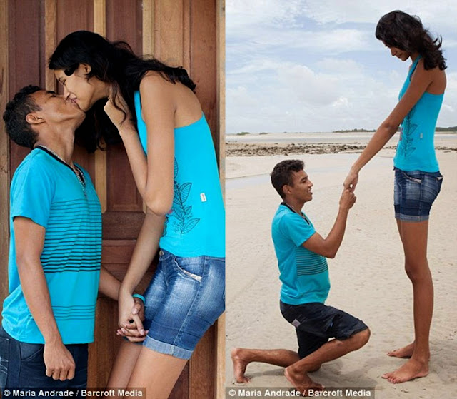 world's tallest bride; 6ft 8in Brazilian teenager to marry her 5ft 4in boyfriend 