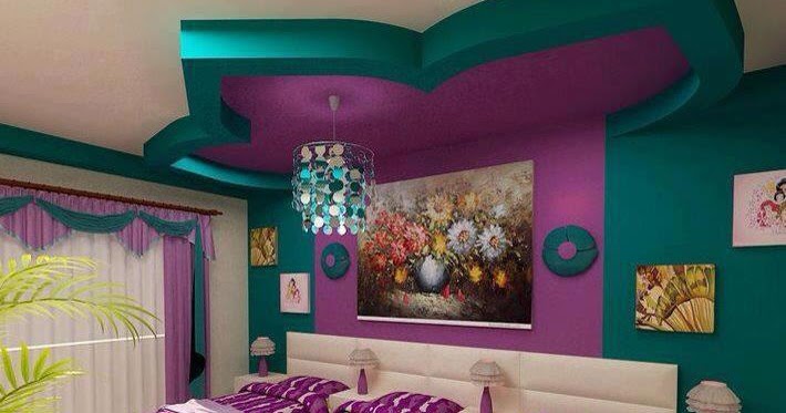 girls bedroom design with three beds and gypsum ceiling