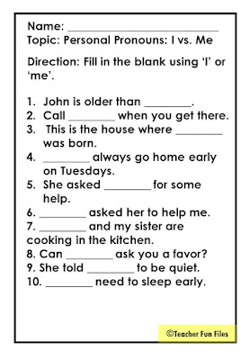 Personal Pronoun Worksheets