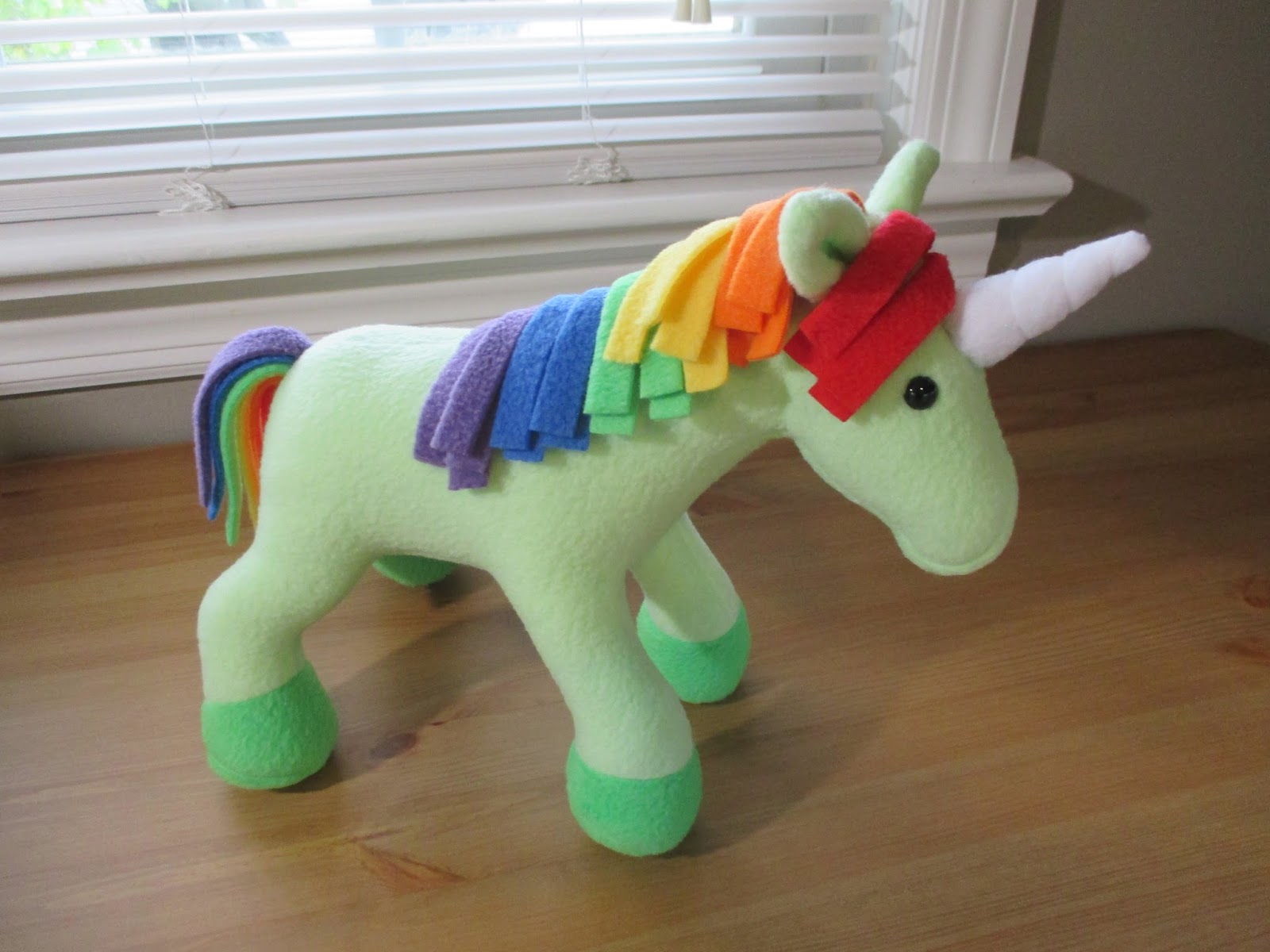 Fleece Menagerie Green Unicorn With Rainbow Mane SOLD 